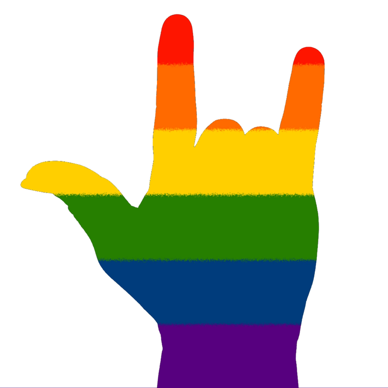 the love hand sign in LGBT pride flag rainbow colors